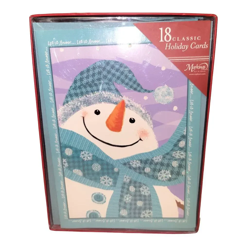 Holiday Greeting Cards Glitter Snowman Two Boxes 33 Christmas Card Lot READ